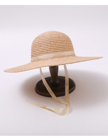 Chapeau de soleil unisexe pour enfants en paille de blé et raphia, couronne ronde, bord plat large, avec sangle sous le menton, idéal pour l'été, la plage et les voyages