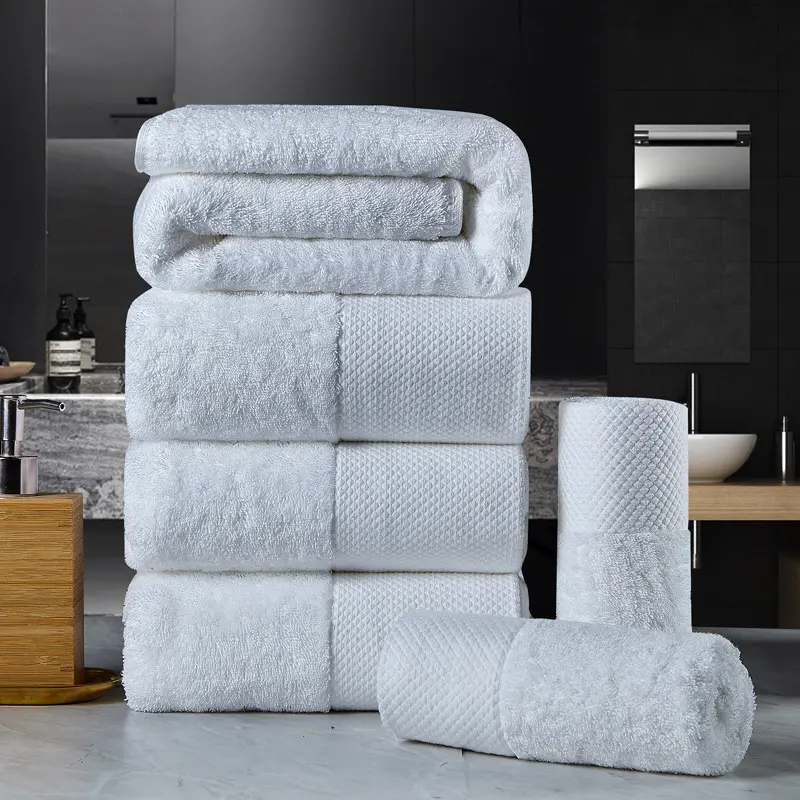 Support Custom Logo Premium Quality Super Soft Absorbent Luxury Border 3 Pieces 100% Cotton Towel Set for Bathroom Shower