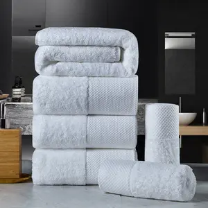 Soporte logotipo personalizado calidad premium súper suave absorbente Borde de lujo 3 piezas 100% juego de toallas de algodón para ducha de baño