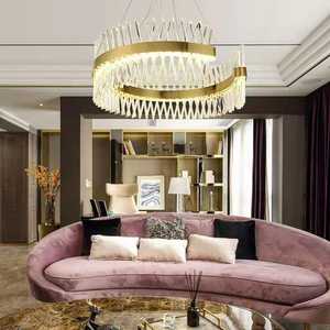 Candelabros de techo alto sala de estar hotel moderno oro cristal LED halo anillo colgante Luz - Product Image 3