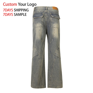 Manufacturers High Quality Wide Leg Denim <b>Overalls</b> Hip Hop Fashion Custom Print Washed Distressed Designer Vintage Baggy <b>Men</b> - Product Image 3