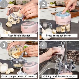 Mini Procesador de Alimentos Portátil y Recargable de 250 ml, Picadora de Ajo Eléctrica Inalámbrica con Cuchilla de Acero Inoxidable - Product Image 5