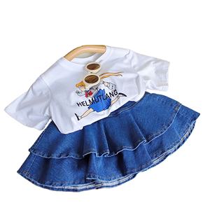 2023 été Offre Spéciale bébé vêtements ensemble fille vêtements dessin animé à manches courtes haut et denim <span class=keywords><strong>super</strong></span> mignon jupe deux pièces <span class=keywords><strong>costume</strong></span> - Product Image 1