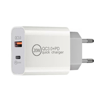 Cargador de Pared PD de 20W al por Mayor, Enchufe US/EU/UK/AU, Doble Puerto Tipo C y USB QC3.0, Carga Rápida, Mini Adaptador, Cargador para Teléfono Inteligente