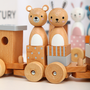 Juego de bloques de madera Animal Train Toys Funny Wooden Push Pull Stacking Train Toy para niños en edad preescolar - Product Image 3