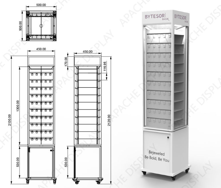 Metal Based Floor Jewelry Display Stand with Lockable Storage for Retail Jewelry Outlets — view 2