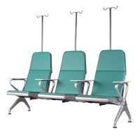 Chaise d'attente hospitalière 3 places pour perfusion, chaise de perfusion en rangée, sièges publics avec poteau porte-perfusion, chaise de perfusion pour clinique médicale