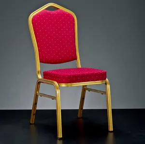 Недорогой обеденный металлический стул с золотой трубкой из красной ткани для свадебной вечеринки банкета