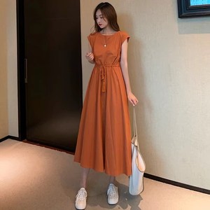 Abito lungo casual senza maniche con coulisse in vita a trapezio da donna, tinta unita, estivo, per vacanze, vestito midi da donna, vestibilità ampia, all'ingrosso - Product Image 4