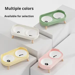 Novo Design Ecológico 2 em 1 Tigela de Alimentação Dupla em Cerâmica com Padrão Sólido Anti-derramamento para Cães e Gatos - Product Image 2