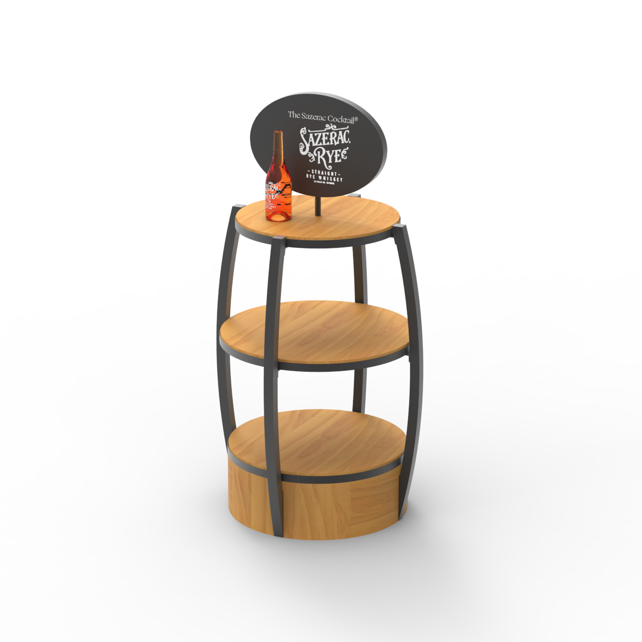 Apache Customized Wooden Laminated Wine Barrel Whiskey Display Rack Suitable for Supermarket Stores — view 3