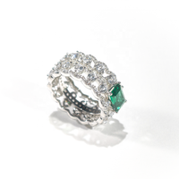 Bague de promesse de luxe pour femme à double rangée de pierres précieuses, en argent sterling 925, style vintage, avec émeraudes, bijoux fins