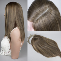 Toppers de cheveux humains européens de qualité supérieure pour femmes, couleur ombrée brun miel, 100% cheveux humains vierges, topper pour perte de cheveux chez la femme