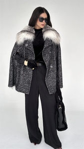 <span class=keywords><strong>Cape</strong></span> en laine avec col rabattu et doublure en fourrure de renard <span class=keywords><strong>polaire</strong></span>, nouveau manteau élégant en fourrure de renard, mode automne, manteau en vison, col en fourrure de renard - Product Image 4