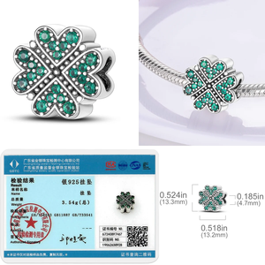Abalorio de Trébol de la Suerte, Plata de Ley 925, Circonita Verde, Colgante de Trébol de Cuatro Hojas, Compatible con Pulseras Originales, Regalo de Joyería DIY - Product Image 2