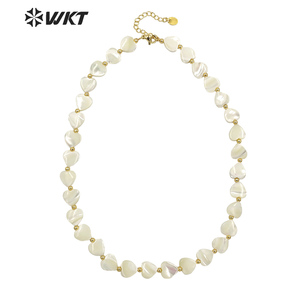 WT-JN191 Women <strong>Pure</strong> Holy White Shell Heart Necklace Lovely Hand Strand Beads Shell Necklace 16 Inch Long <strong>Lover</strong> Wedding Necklace - Product Image 1
