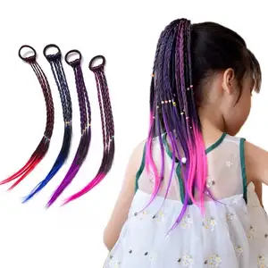 Peluca trenzada de colores para niña, accesorios para extensiones de cabello, trenzas sintéticas, con bandas de goma, 1 unidad