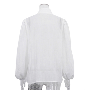 Camicetta da <span class=keywords><strong>donna</strong></span> casual in <span class=keywords><strong>cotone</strong></span> bianco trasparente con colletto alla coreana e bottoni, a maniche lunghe, collezione Estate 2026 - Product Image 4