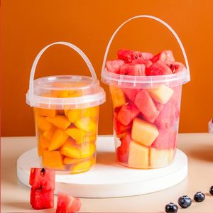 Seau en plastique PP transparent de 1 L avec poignée et couvercle hermétique, logo personnalisé, grande capacité, pour jus de fruits, crème glacée, yaourt, thé au lait, conteneur de stockage - Product Image 1