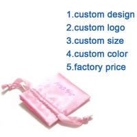 Petite pochette en satin rose pour bijoux, sac en tissu avec logo personnalisé, pochette à cordon en satin pour cheveux