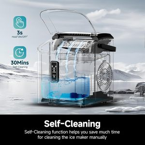 EUHOMY <b>Ice</b> <b>Maker</b> Countertop 9 Cubes In 6 Mins 26.5lbs 24H Stainless Steel Bullet <b>Ice</b> With Carry Handle - Product Image 5