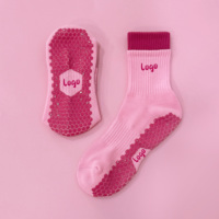 Chaussettes de yoga fitness personnalisées avec logo brodé, antidérapantes, pour la gym, à double revers, avec grip, pour le Pilates