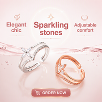 Bague Daidan à double couche, ajustable, en argent 925 avec zircon cubique, motif trèfle à quatre feuilles