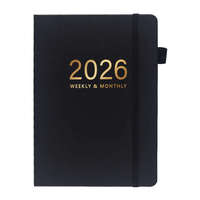 Agenda 2026 hebdomadaire et mensuel, doré gaufré, avec élastique et attache stylo, organisateur pour bureau et école, vente en gros de papeterie