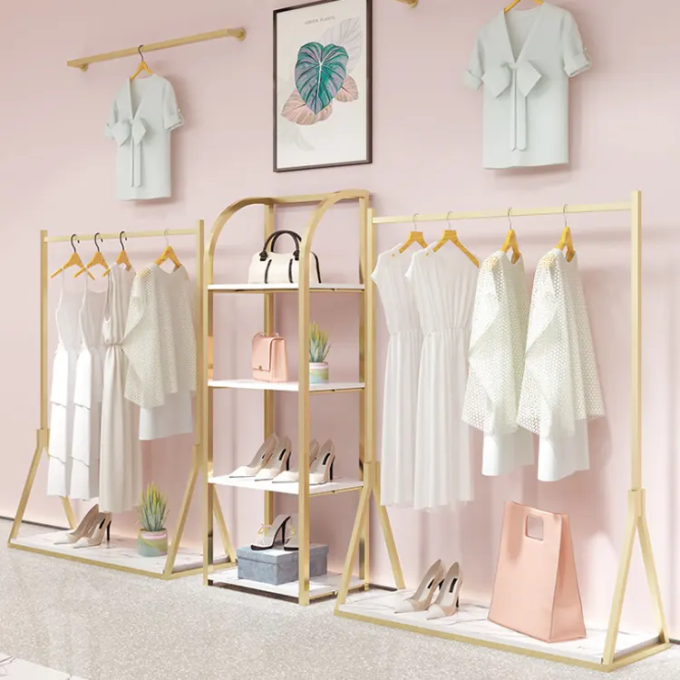 Luxus geschäft Einzelhandel Kleider ständer Kleidung Gold Display Rack für Kleidung Lagerung Kleidungs stücke Shop
