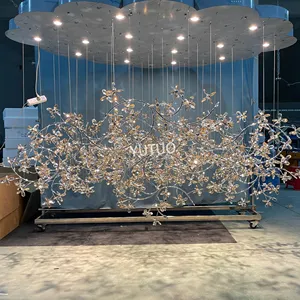 Größere moderne Beleuchtung Projekt Rattan Kronleuchter Luxus Kristall LED Blume Kristall Beleuchtung Zweig Kronleuchter für hohe Decke