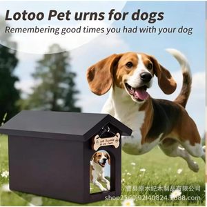 Wooden Pet Urn With Photo Frame Dog Tag Hook <b>Memorial</b> <b>Box</b> For Pet Funeral Supplies Durable Rectangle Shape - Product Image 2