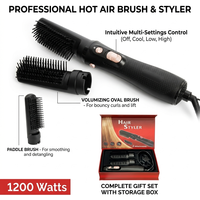 Brosse Soufflante Professionnelle Chauffante Rapide 1200W, Sèche-Cheveux Volumisant Ionique, Lisseur, Fer à Boucler, Peigne Coiffant pour Tous Types de Cheveux