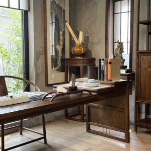 Nouveau bureau en bois massif de style chinois avec finition en noyer noir - Table à thé multifonctionnelle et combinaison d'écriture de style chinois - Product Image 2