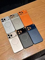 Funda Magnética de Lujo para iPhone 18 17 16 15 14 Pro Max con Panel Trasero de Vidrio Mate AG Naranja y Protector de Lente