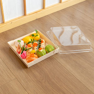 Livraison rapide japonais à emporter boîte d'emballage alimentaire conteneur jetable en bois <span class=keywords><strong>anti</strong></span>-buée couverture sushi plateau - Product Image 5