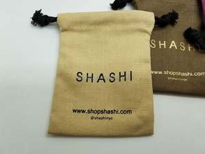 <b>Small</b> Gold Printing <b>Drawstring</b> <b>Bag</b> Recycled Cotton Linen Dyed for Gift Use with Screen Printing Surface - Product Image 3