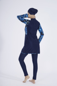 3pcs Strip Splicing Print Zipper Burkini Maillot <span class=keywords><strong>de</strong></span> <span class=keywords><strong>bain</strong></span> avec <span class=keywords><strong>bonnet</strong></span> <span class=keywords><strong>de</strong></span> <span class=keywords><strong>bain</strong></span> Long Floral Burkini Maillot <span class=keywords><strong>de</strong></span> <span class=keywords><strong>bain</strong></span> <span class=keywords><strong>Elegant</strong></span> Full Cover Burkini - Product Image 3