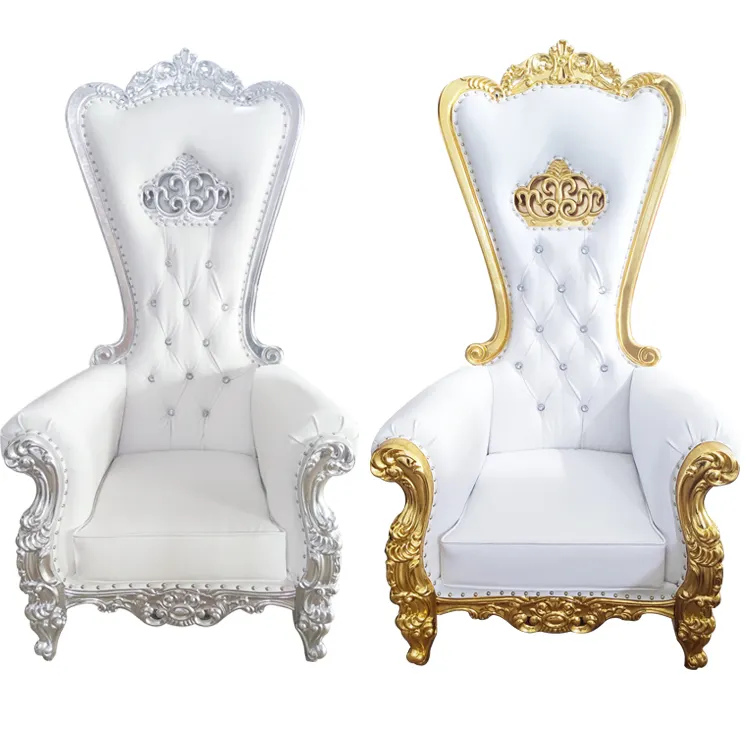 Goedkope Groothandel Hoge Rug Pedicure Koninklijke Prinses Goud Witte Troonstoel Voor Bruiloft Voor Koning En Koningin
