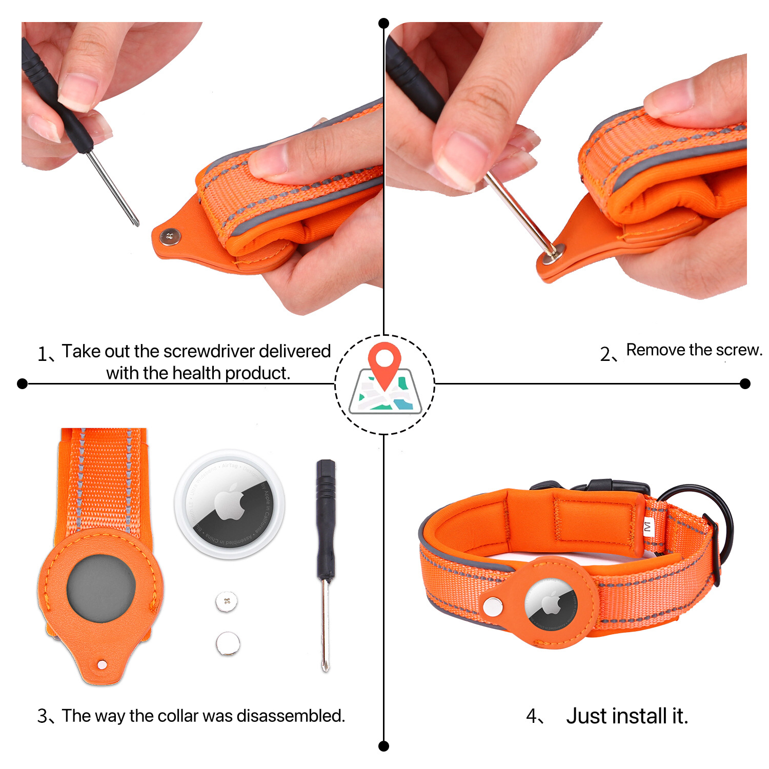 Hot Sale Airtag colorful Reflective Dog Pet Nylon Necklace Light Training Collar For Pet Dog