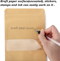 Sachets d'emballage refermables en papier kraft brun et blanc, transparents, anti-poussière, avec fente de déchirement, pour aliments secs