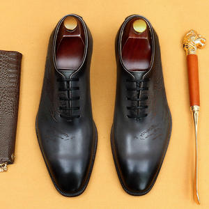 Cuir de vachette véritable sculpté à l'italienne Chaussures Oxford formelles à lacets et à bout pointu de style britannique Doublure en cuir de vachette respirant - Product Image 1