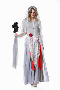 Robe de mariée fantôme d'Halloween, imprimé crâne, robe pour femmes, costume de fête de carnaval, cosplay, performance scénique, tenue de convention de bande dessinée - Product Image 2