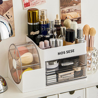 Organisateur de pinceaux de maquillage en plastique rotatif, support pour rouge à lèvres et crayons à sourcils, boîte de rangement anti-poussière pour houppettes, cosmétique de bureau