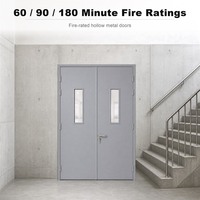 Porte coupe-feu en acier certifiée UL, double porte, 60 à 180 minutes, porte en métal creux avec panneau de vision pour bâtiment commercial