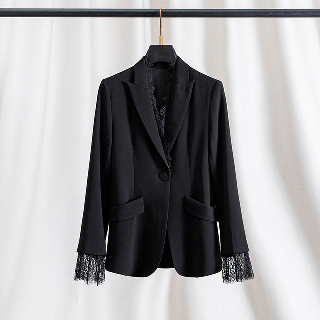 Women's Formal Notch Lapel Button Down Blazer 2026 New Arrival Fashion Lace Patchwork Long Sleeve Suit Jacket for Elegant Lady
