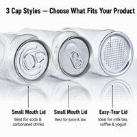 Bocaux en plastique PET transparents avec logo imprimé, à ouverture facile par anneau de traction, pour sodas, gâteaux, milkshakes, desserts, jus et boissons, vente en gros