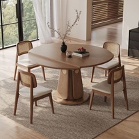 Table à manger extensible et pliable en bois massif de style médiéval, design rond-carré à double usage pour petites maisons, style antique