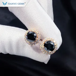 Tianyu Gems Custom black color moissanite synthesis diamond total 2 carat stud earrings