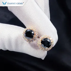 Tianyu Anting-Anting Kancing 2 Karat Total Berlian Sintetis Moissanite Warna Hitam Kustom Permata