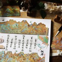 LABON 3 pièces/paquet d'estampage en feuille d'or Style chinois ancien Journal Décoration Esthétique Scrapbooking Washi Paper Stickers